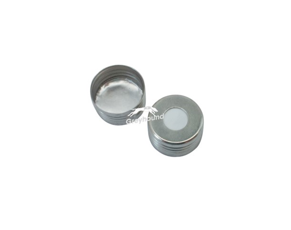 Picture of 18mm Magnetic Screw Cap (Silver) with Aluminium Foil/White Silicone Septa, 1.3mm, (Shore A 50)